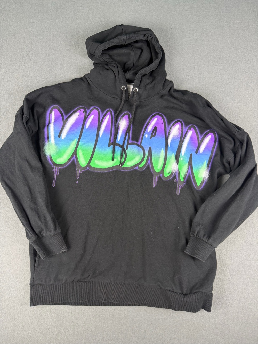 Disney Villains Black Pullover Fleece Hoodie Graphic Print Womens S over size